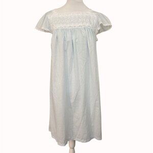 Adonna Light Blue Nightgown Size L Lace Trim Cap Sleeve VTG Cotton Blend USA